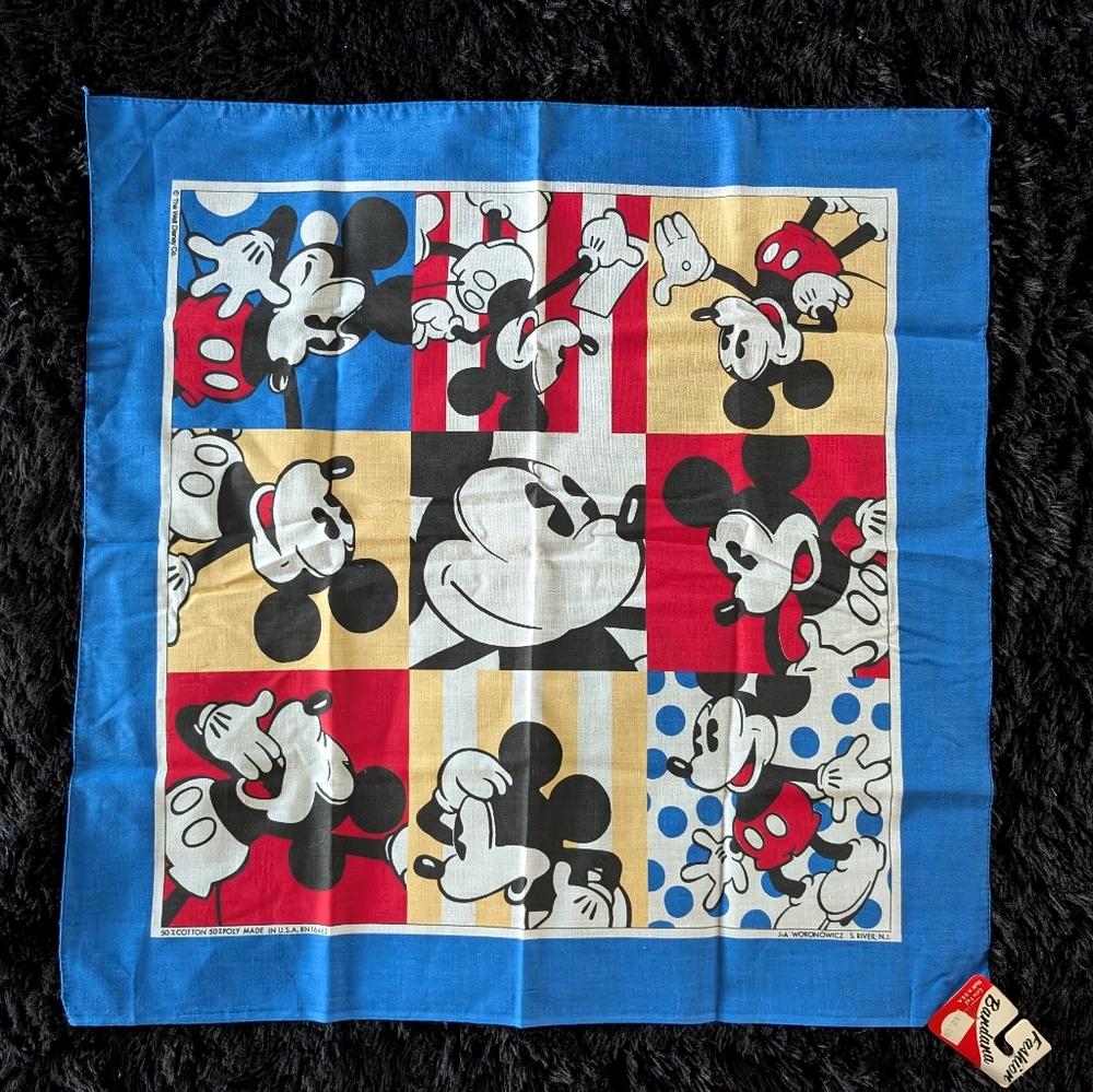 80s Walt Disney Mickey Mouse Bandanna Scarf Made In USA Vintage New Old Stock